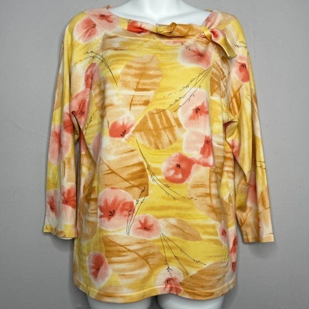 PENDLETON Silk Blend Yellow Floral 3/4 Sleeve Tie Front Top Size Medium